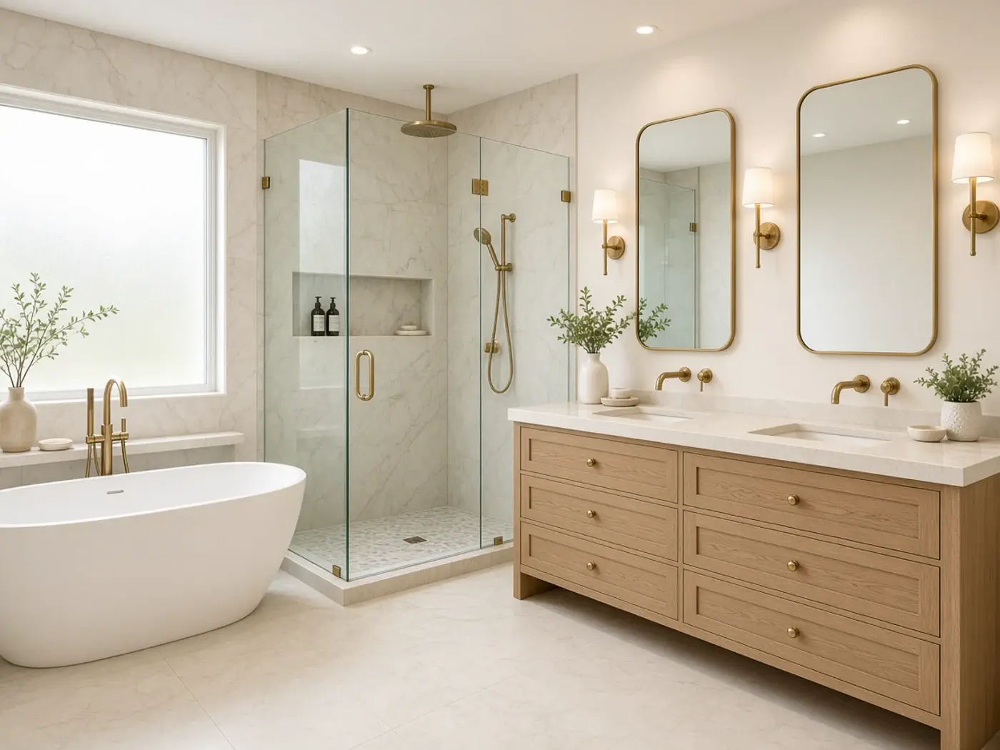 Bright spa bathroom after remodel with frosted privacy window Scottsdale Arizona