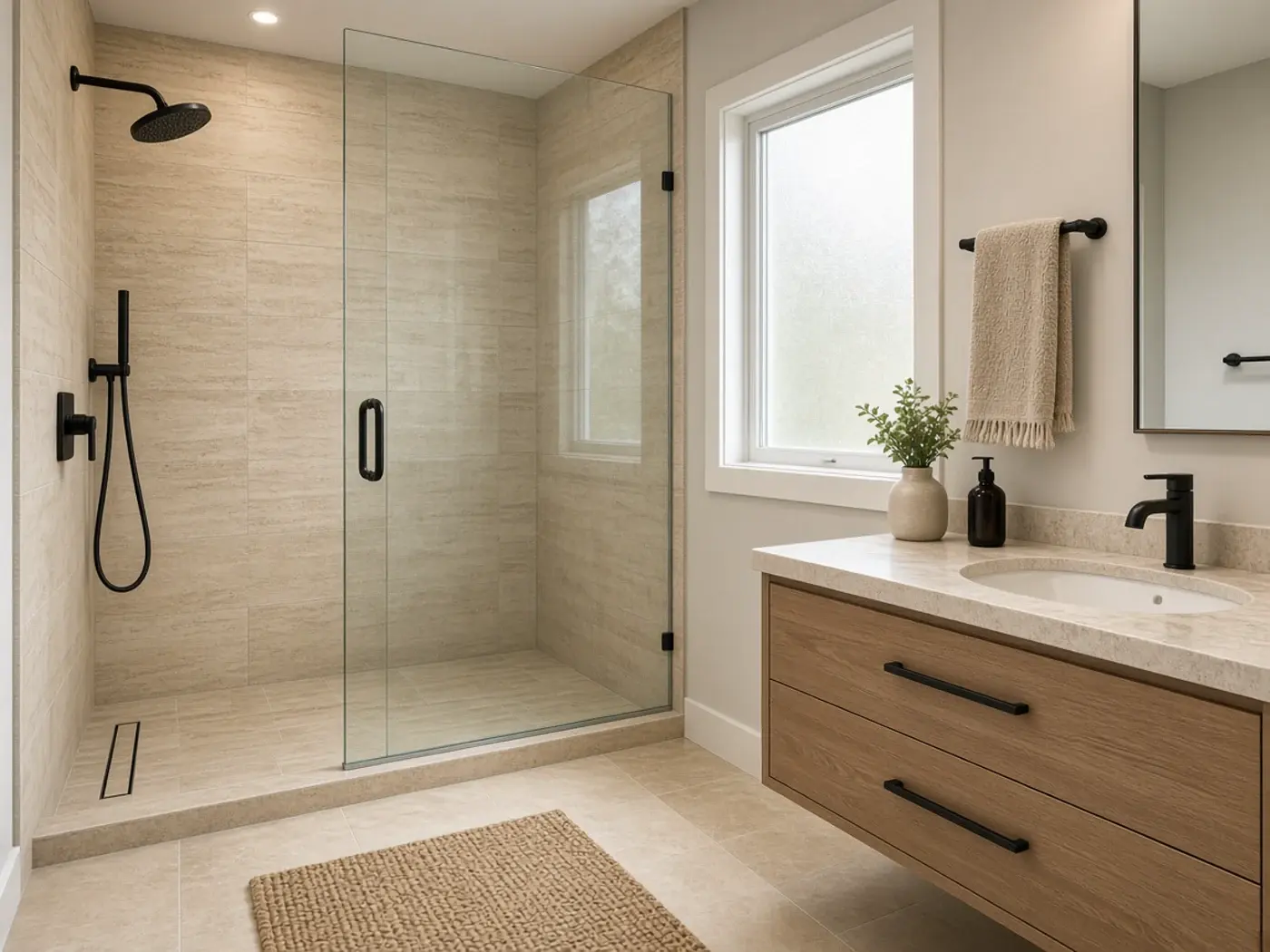 Refreshed guest bathroom after remodel with frosted privacy window Fountain Hills Arizona